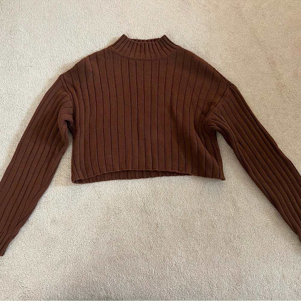 La Hearts Chocolate Ribbed Knit Sweater